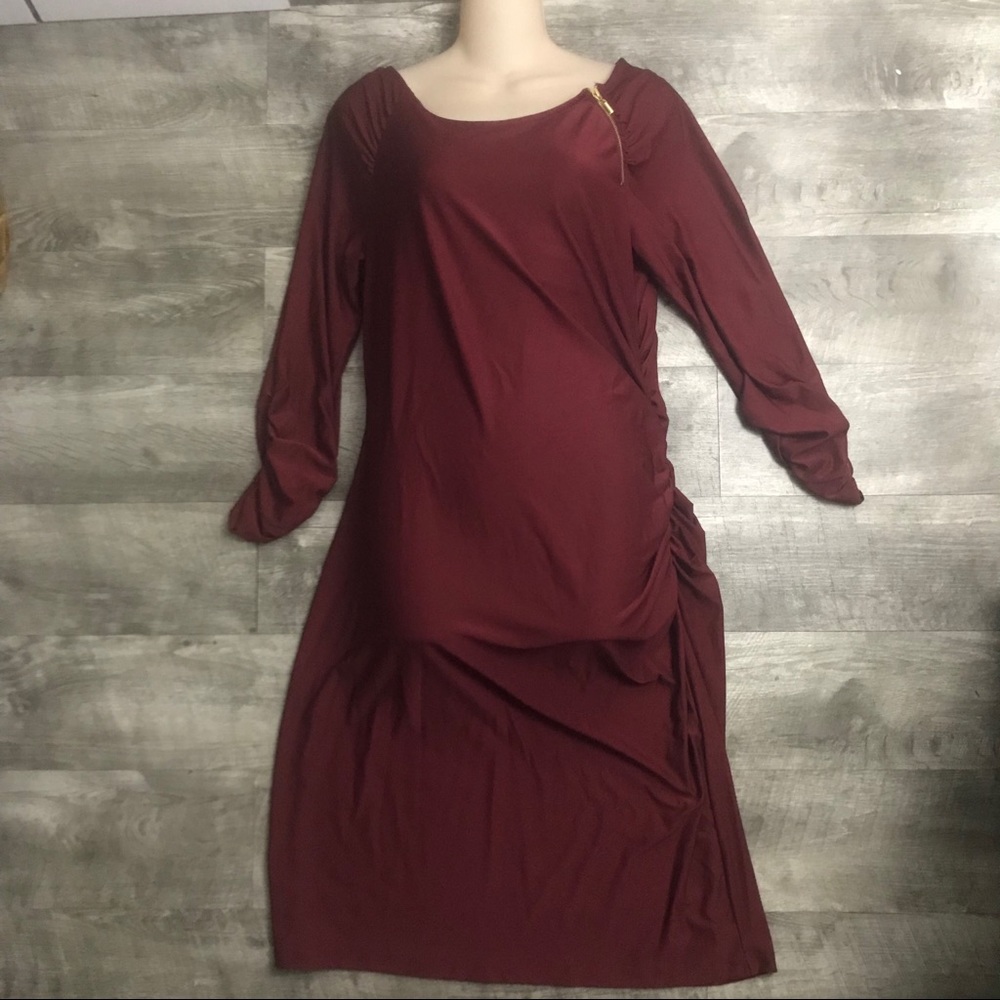 Burgundy Dress with Ruching